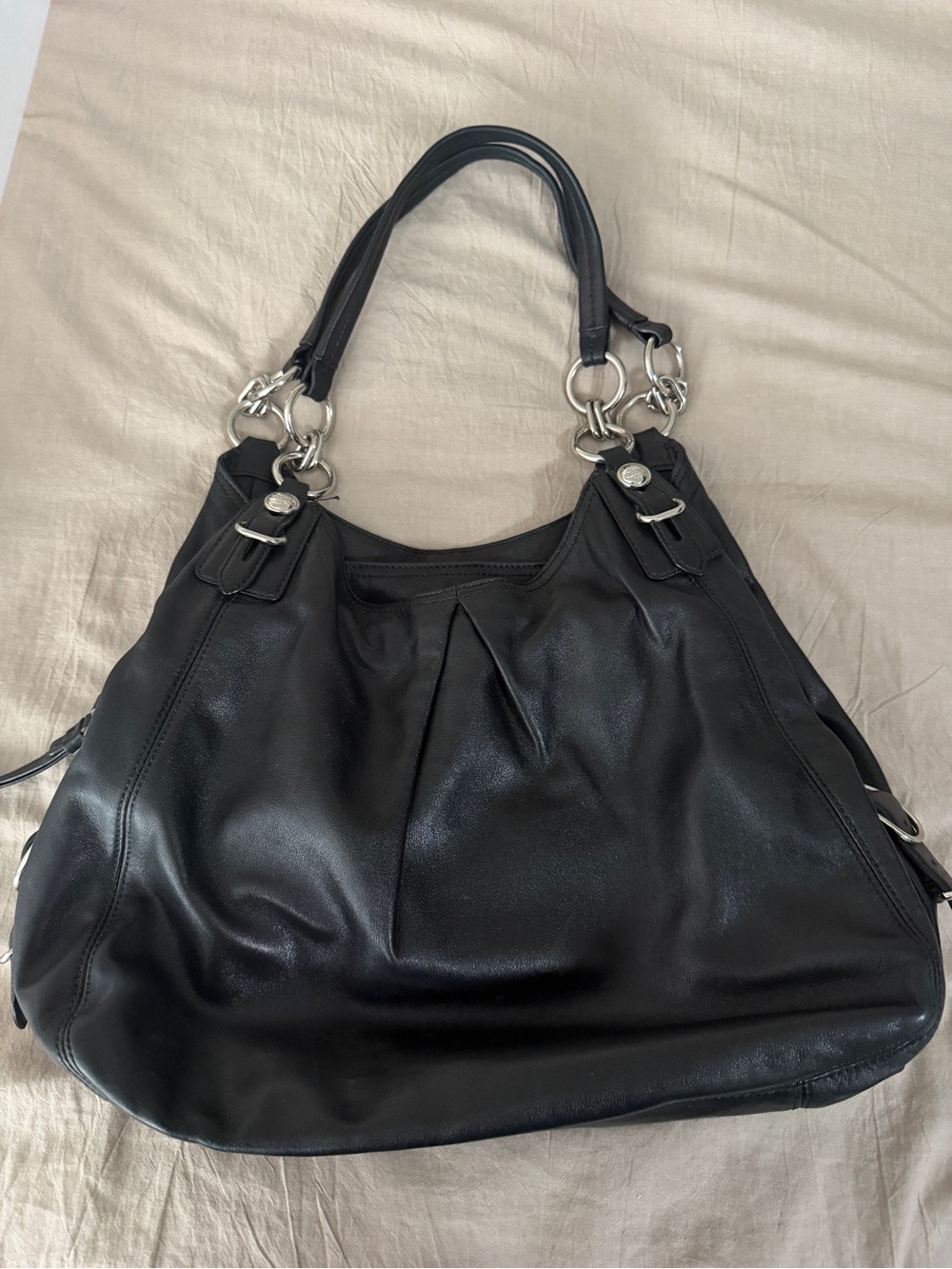Coach Black Leather Shoulder Bag with Silver Hardware